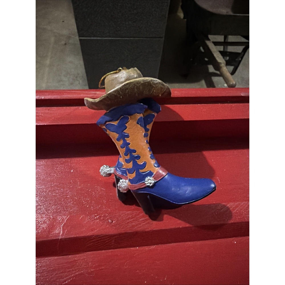 COWBOY Western Boot with Spur Hanging Ornament. Double Connected Boot And Hat